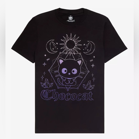 Chococat Celestial Line Art Boyfriend Fit Girls T-Shirt Cat Pink Black Size 2X - Picture 1 of 8